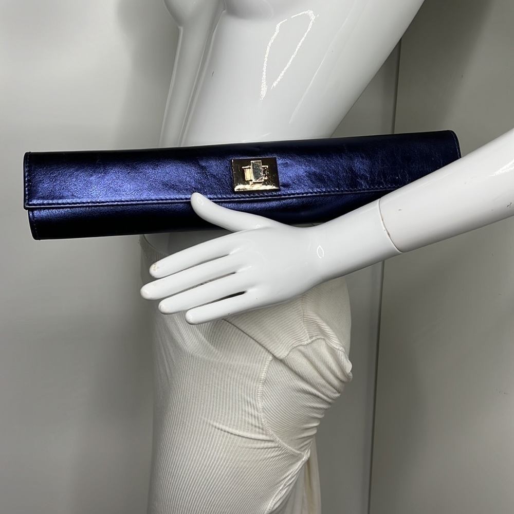 Morel Sheriff London Rare Long Purple Blue Metallic Leather Pencil Clutch Bag